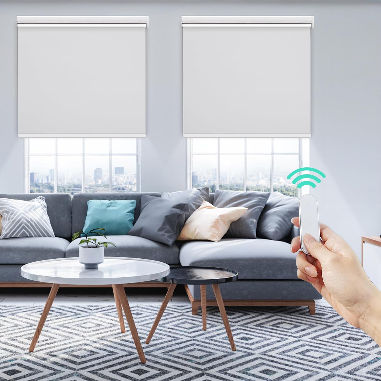 Allesin Motorized Roller Blinds with Remote Control for Windows, Blackout Smart Roller Shade, Battery Powered Electric Smart Blind (White,H72 x W31) White 31