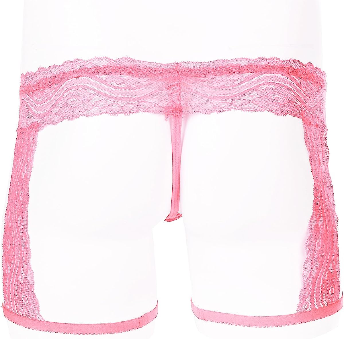 Men’s Lace G-String Thongs Mesh Bikini Underwear Boxer Briefs Sexy/Sissy Pouch Panties Lingerie Garters Underpants Medium Pink