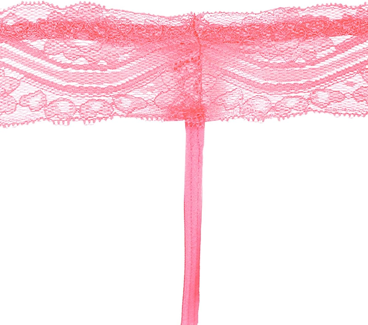 Men’s Lace G-String Thongs Mesh Bikini Underwear Boxer Briefs Sexy/Sissy Pouch Panties Lingerie Garters Underpants Medium Pink