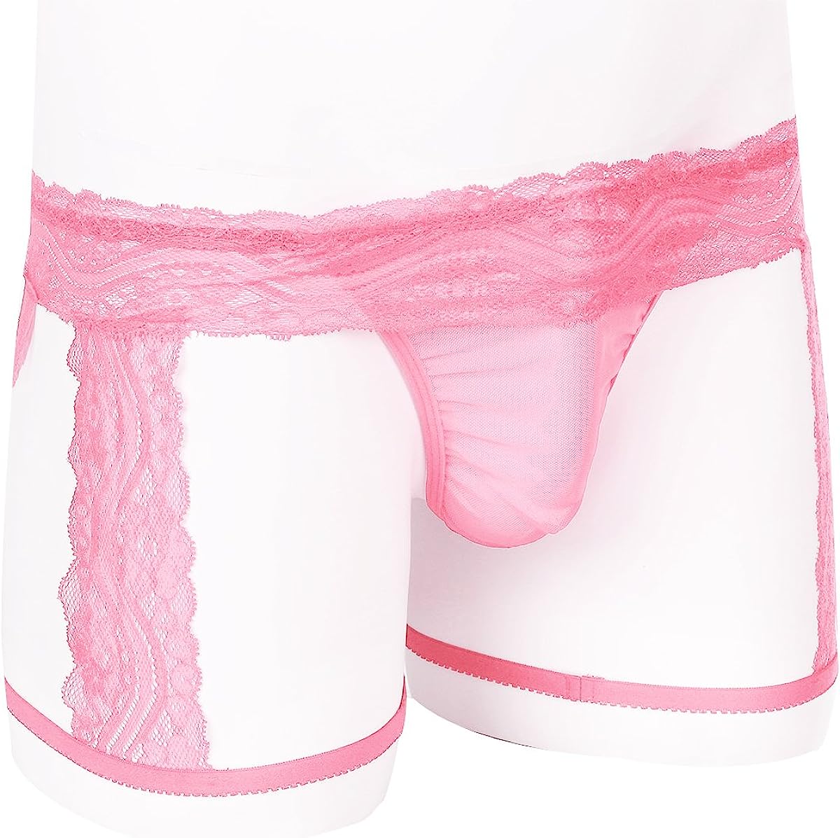 Men’s Lace G-String Thongs Mesh Bikini Underwear Boxer Briefs Sexy/Sissy Pouch Panties Lingerie Garters Underpants Medium Pink