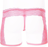 Men’s Lace G-String Thongs Mesh Bikini Underwear Boxer Briefs Sexy/Sissy Pouch Panties Lingerie Garters Underpants Medium Pink