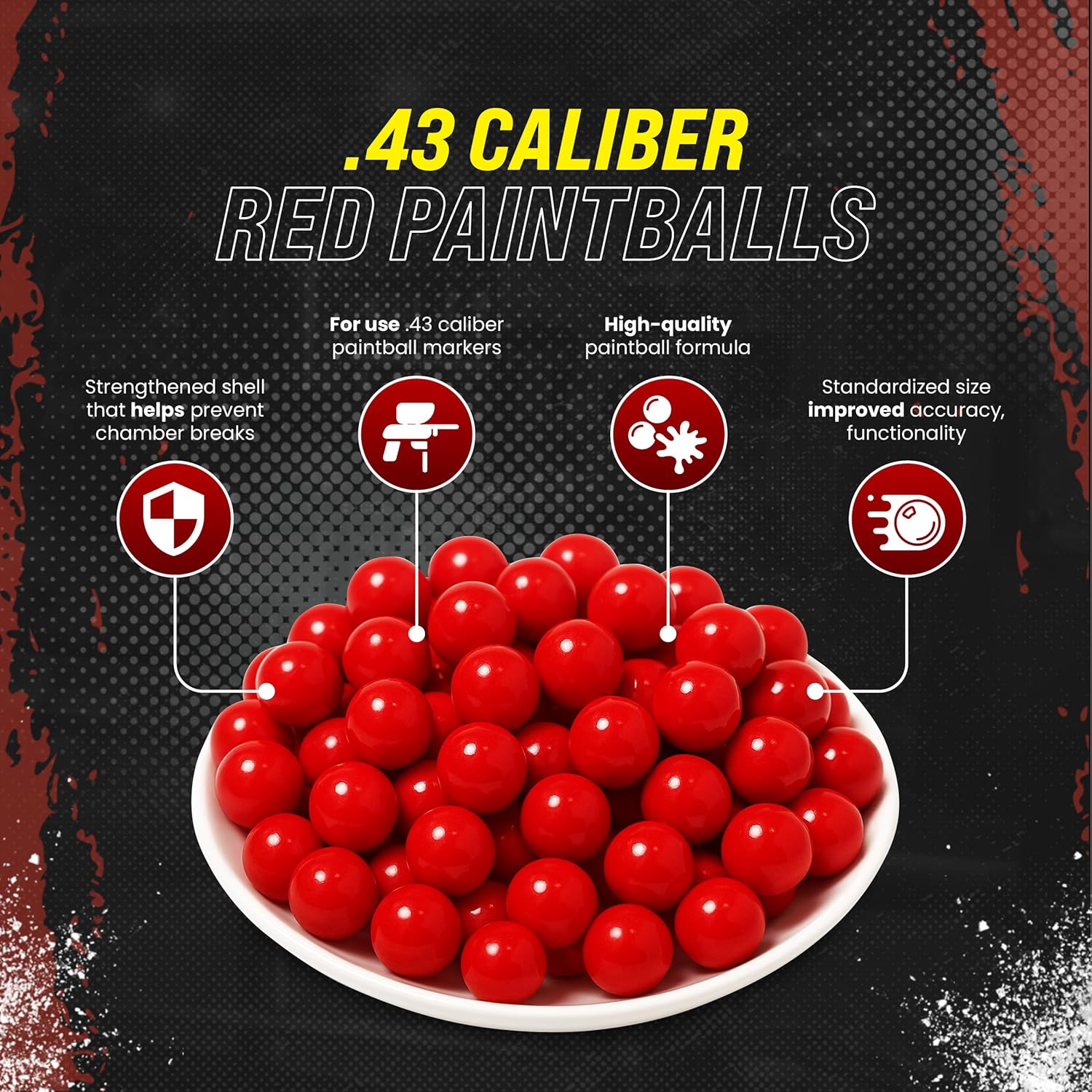 3Skull .43 Caliber Paintballs for Umarex T4E Paintball Pistols Blood Red Fill - .43 Cal Ammo 250