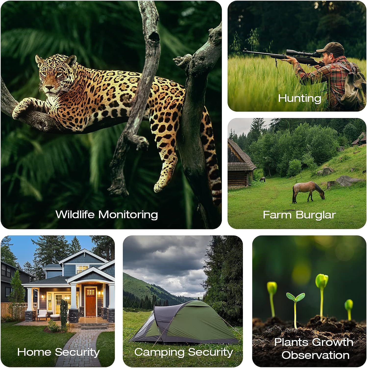 Trail Camera Solar Powered 32MP 1080P Game Camera 0.1s Trigger Time Built-in 4400mAh Battery Hunting Cam with Night Vision Motion Activated IP66 Waterproof Loop Recording for Wildlife Monitoring Brown Green