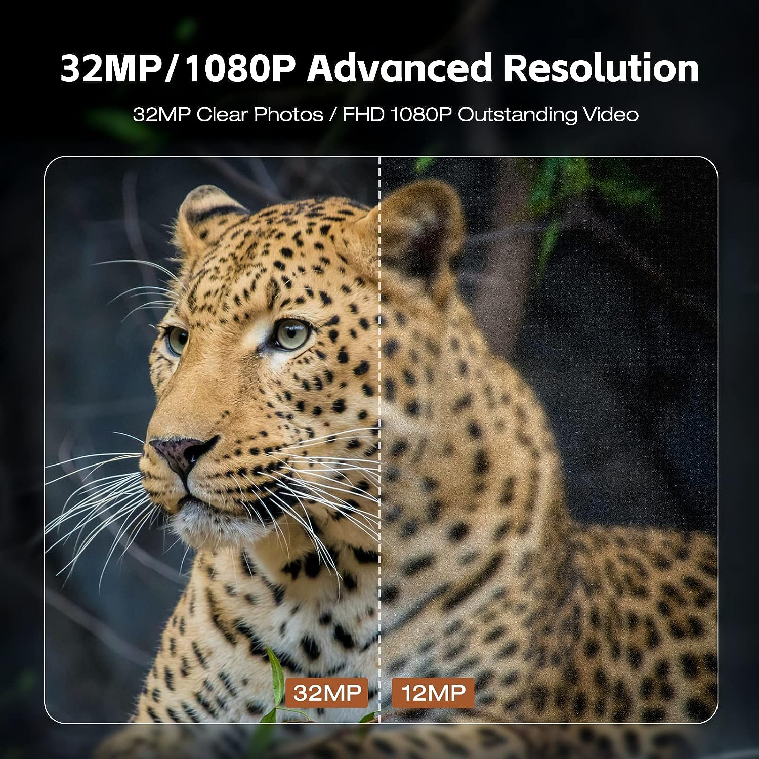 Trail Camera Solar Powered 32MP 1080P Game Camera 0.1s Trigger Time Built-in 4400mAh Battery Hunting Cam with Night Vision Motion Activated IP66 Waterproof Loop Recording for Wildlife Monitoring Brown Green