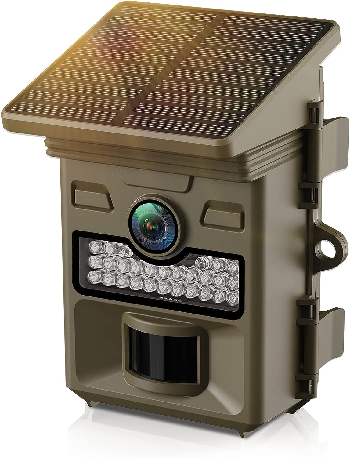 Trail Camera Solar Powered 32MP 1080P Game Camera 0.1s Trigger Time Built-in 4400mAh Battery Hunting Cam with Night Vision Motion Activated IP66 Waterproof Loop Recording for Wildlife Monitoring Brown Green