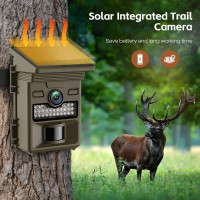 Trail Camera Solar Powered 32MP 1080P Game Camera 0.1s Trigger Time Built-in 4400mAh Battery Hunting Cam with Night Vision Motion Activated IP66 Waterproof Loop Recording for Wildlife Monitoring Brown Green