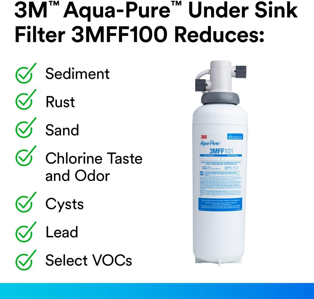Aqua-Pure FF101 Replacement Water Filter Cartridge for Aqua-Pure System 3M FF100, Reduces Lead, Microplastics, Chlorine Taste and Odor, Cysts, Select VOCs FF101 Replacement Cartridge