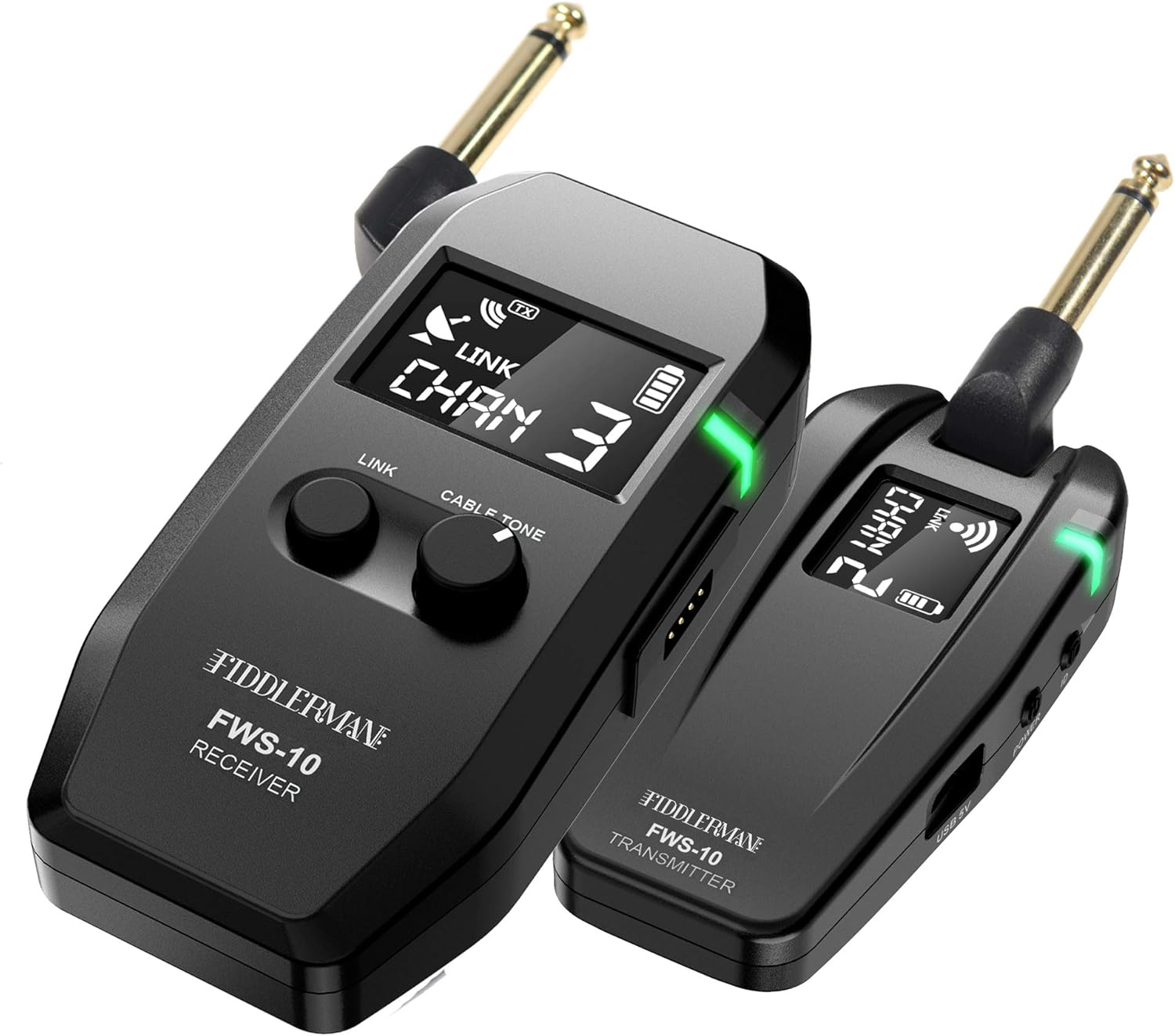 Wireless Instrument Audio Transmitter and Receiver System With Rechargeable Built-in Lithium Batteries FWS-10