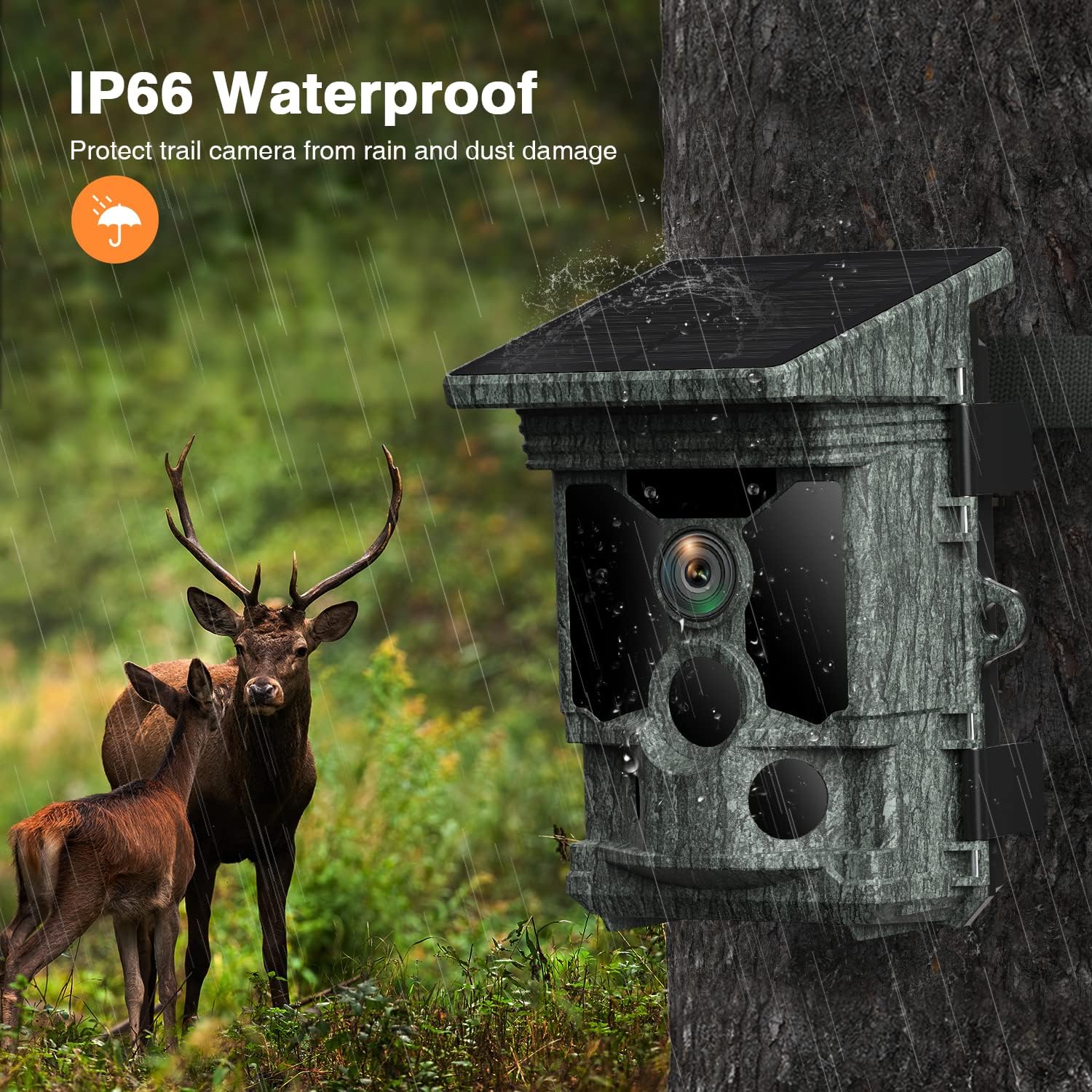 VOOPEAK Solar Trail Camera 4K 30fps, WiFi Bluetooth 36MP Game Camera, 120° Detection Angle Night Vision Motion Activated IP66 Waterproof