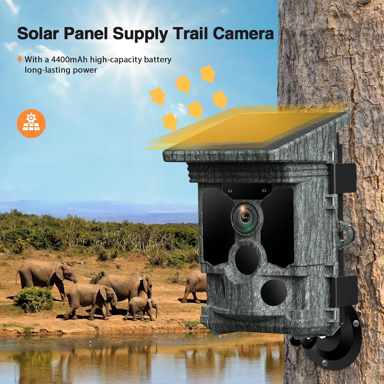 VOOPEAK Solar Trail Camera 4K 30fps, WiFi Bluetooth 36MP Game Camera, 120° Detection Angle Night Vision Motion Activated IP66 Waterproof