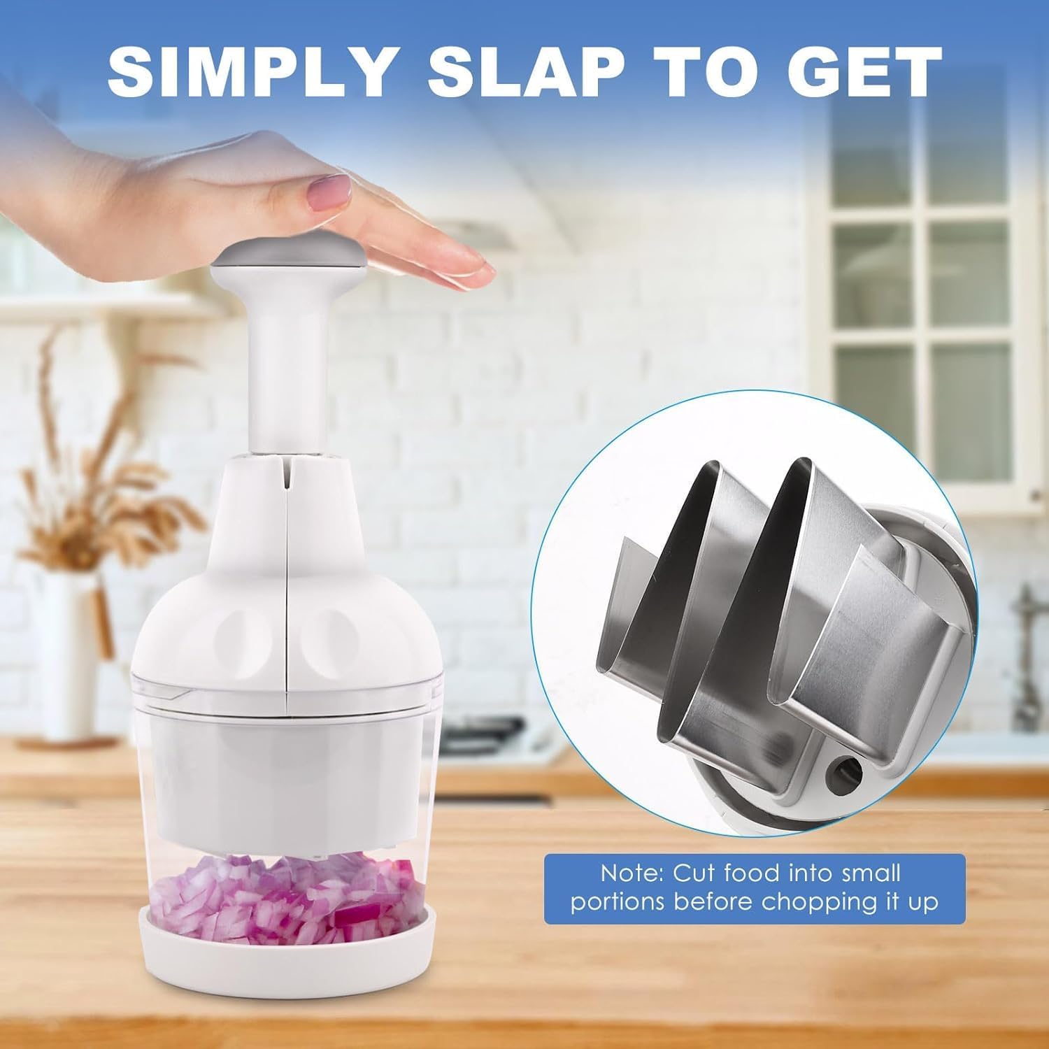 Pαmperεd Chεf Food Chopper, Vegetable Chopper, Onion Chopper, Garlic Chopper, Nuts Chopper - Hand Chopper For Vegetables Salads Onion Ginger Carrot Garlic Fruit, Dishwasher-safe, White, Easy to Clean