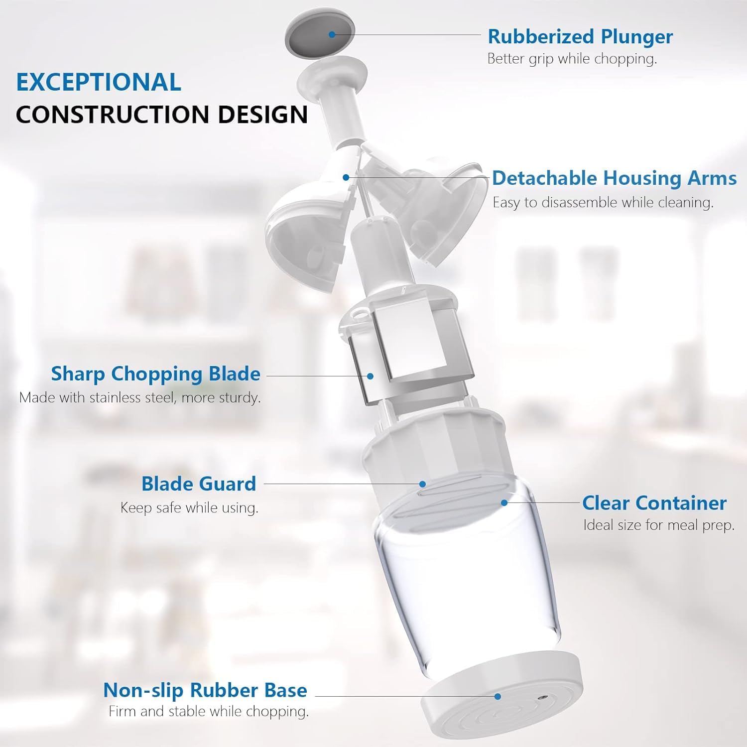 Pamperεd Chεf Food Chopper, Vegetable Chopper, Onion Chopper, Garlic Chopper, Nuts Chopper - Hand Chopper For Vegetables Salads Fruits, Nuts. Dishwasher-safe, White, Easy to Clean