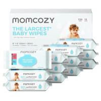 Momcozy Baby Wipes-Extra Large Size Design, 99% Water Based, Unscented & Hypoallergenic, Cleansing & Moisturizing Baby Wipes for Sensitive Skin, 12 Flip-Top Packs (720 Wipes Total) 60 Count (Pack of 12)