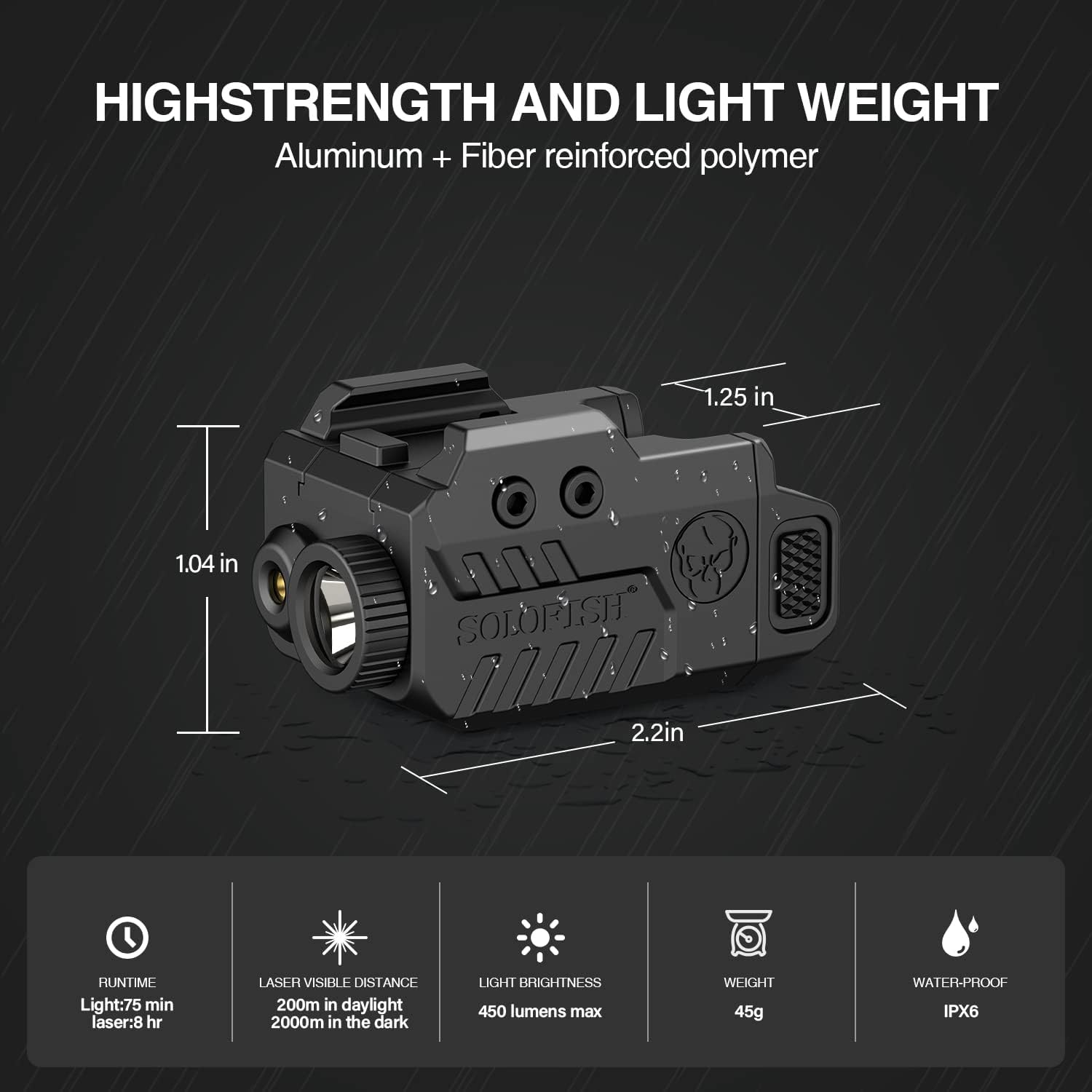 Solofish 500lm Tactical Flashlight Compatible for Compact with Rail, Green/Red/Blue Beam and White LED Combo with Strobe 450lm Green Laser Light Combo Slidable Rail - Green