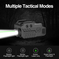 Solofish 500lm Tactical Flashlight Compatible for Compact with Rail, Green/Red/Blue Beam and White LED Combo with Strobe 450lm Green Laser Light Combo Slidable Rail - Green