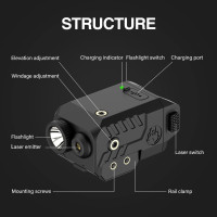 Solofish 500lm Tactical Flashlight Compatible for Compact with Rail, Green/Red/Blue Beam and White LED Combo with Strobe 450lm Green Laser Light Combo Slidable Rail - Green