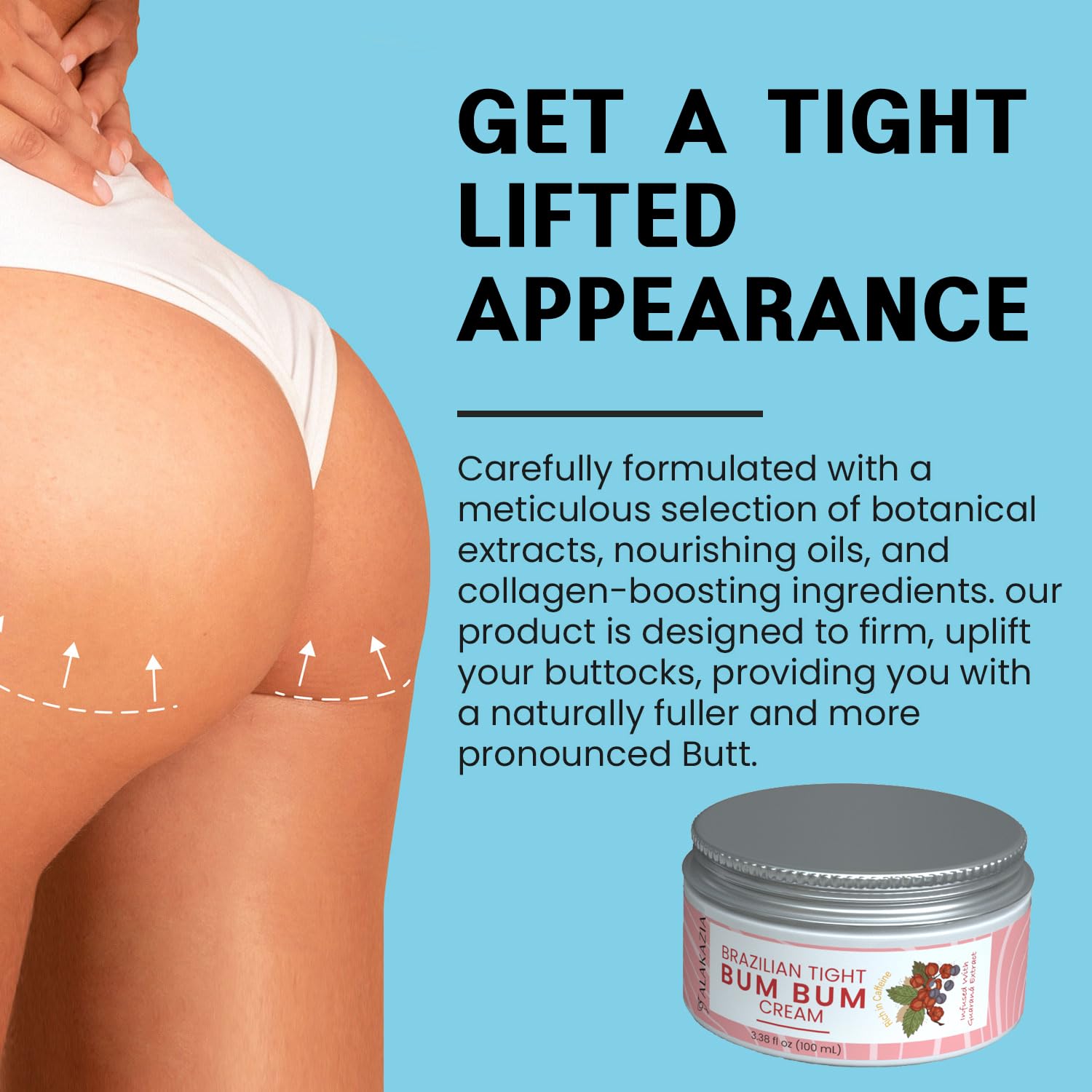 Brazilian Bum Bum Cream, BumBum Cream, Cellulite Cream for Thighs and Butt Fast, Anti Cellulite Cream, Inner Thigh Firming Cream, Brazilian Bum Bum Body Cream, 100ml by Alakazia