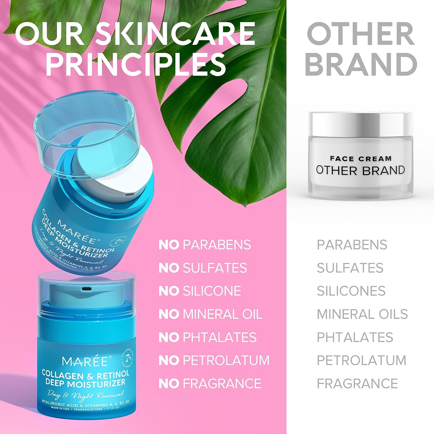 MAREE Face Moisturizer - Collagen Cream for Women - Anti-Wrinkle Retinol Cream with Hyaluronic Acid - Day & Night Cream for Face - Instant Face Lift Cream with Hydrating & Firming Effect - 1.7oz