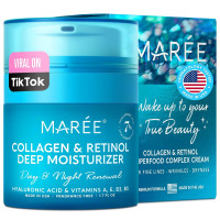 MAREE Face Moisturizer - Collagen Cream for Women - Anti-Wrinkle Retinol Cream with Hyaluronic Acid - Day & Night Cream for Face - Instant Face Lift Cream with Hydrating & Firming Effect - 1.7oz