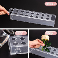 Clear Acrylic Flower Vase Rectangular Floral Centerpiece for Dining Table, 15.7 Inch Long Rectangle Acrylic Vase for Home Wedding Dining Table Decor