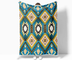 JAWO Aztec Throw Blanket, Native American Indian Western Tribal Navajo Pattern Warm Cozy Bed Couch Blanket, Southwestern Print Fleece Flannel Throws and Blankets Livingroom Bedroom Decor Teal 50X60