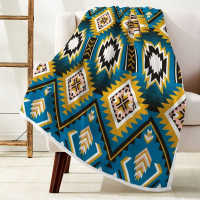 JAWO Aztec Throw Blanket, Native American Indian Western Tribal Navajo Pattern Warm Cozy Bed Couch Blanket, Southwestern Print Fleece Flannel Throws and Blankets Livingroom Bedroom Decor Teal 50X60