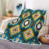 JAWO Aztec Throw Blanket, Native American Indian Western Tribal Navajo Pattern Warm Cozy Bed Couch Blanket, Southwestern Print Fleece Flannel Throws and Blankets Livingroom Bedroom Decor Teal 50X60