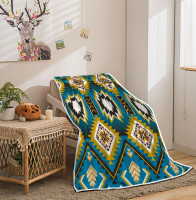 JAWO Aztec Throw Blanket, Native American Indian Western Tribal Navajo Pattern Warm Cozy Bed Couch Blanket, Southwestern Print Fleece Flannel Throws and Blankets Livingroom Bedroom Decor Teal 50X60