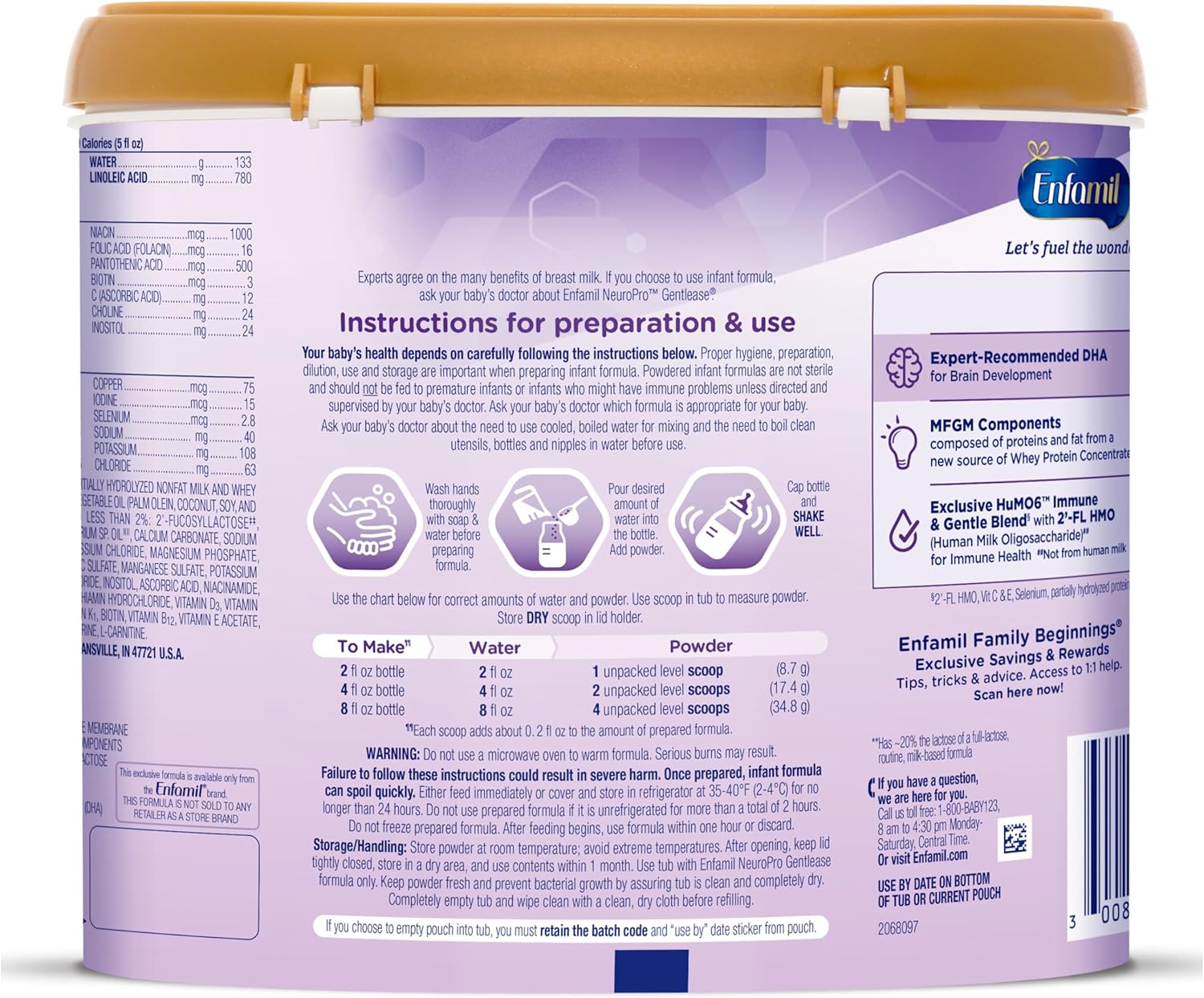 Enfamil NeuroPro Gentlease Baby Formula, Infant Formula Nutrition, Brain Support that has DHA, HuMO6 Immune Blend, Designed to Reduce Fussiness, Crying, Gas & Spit-up in 24 Hrs, has Prebiotics to Promote Softer Stools, Reusable Tubs, 19.5 Oz, (Pack of 4)