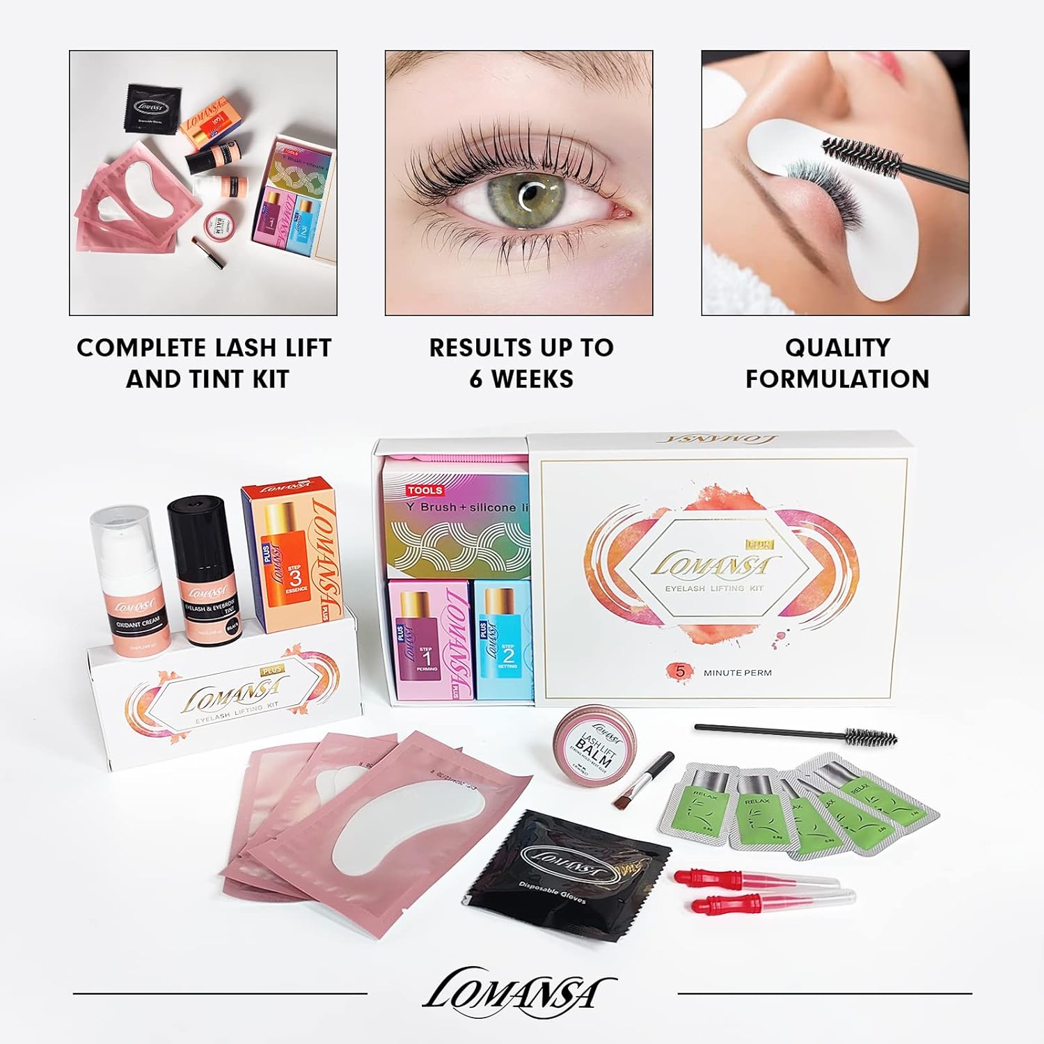 Lash Lift Kit and Black, Eyelash Perm Kit with Lash Lift Glue Balm, Instant Curled and Voluminous Coloring with Black Hair Colors, Complete Tools for Salon Home