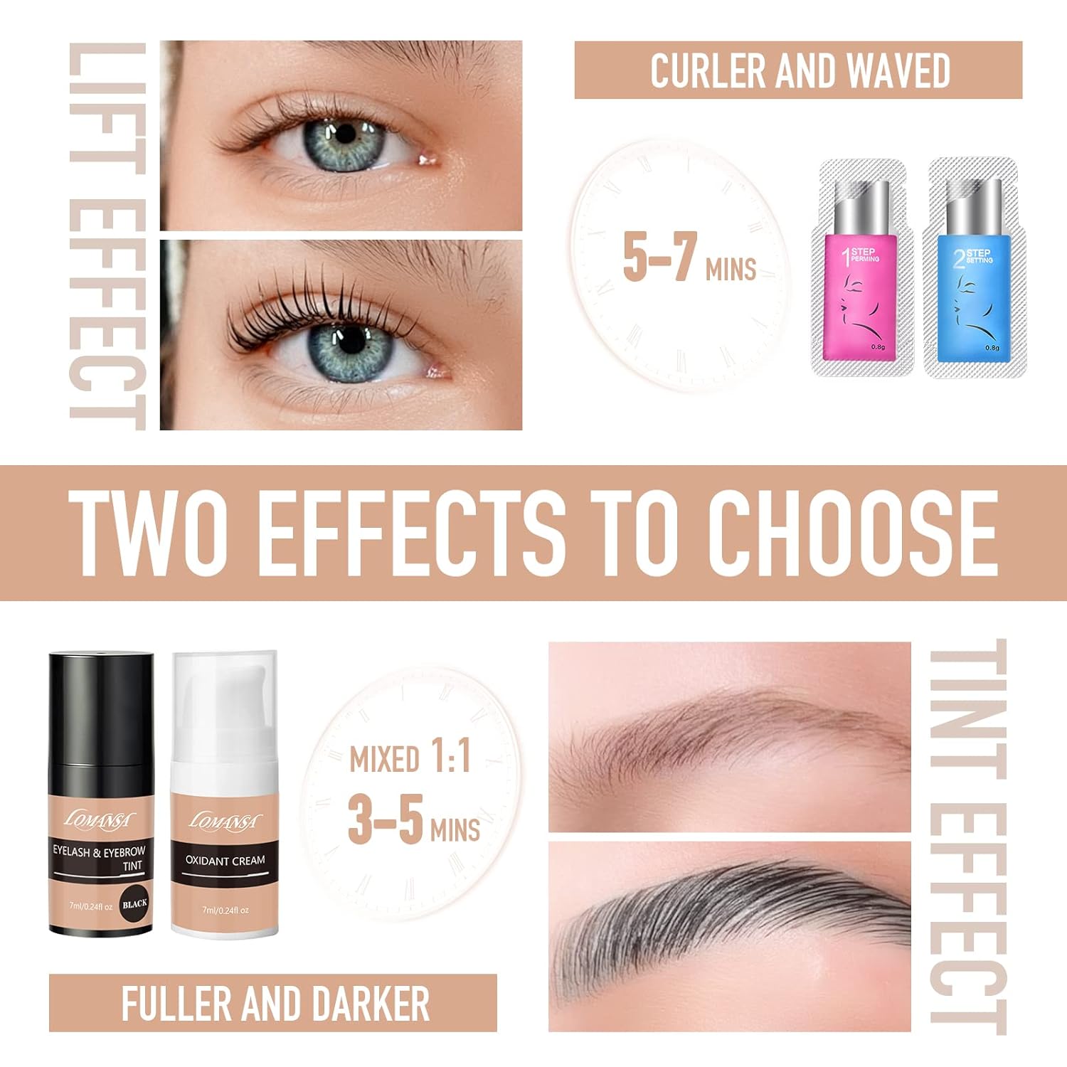 Lash Lift Kit and Black, Eyelash Perm Kit with Lash Lift Glue Balm, Instant Curled and Voluminous Coloring with Black Hair Colors, Complete Tools for Salon Home