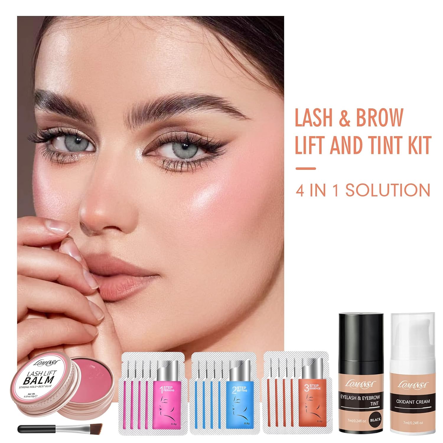 Lash Lift Kit and Black, Eyelash Perm Kit with Lash Lift Glue Balm, Instant Curled and Voluminous Coloring with Black Hair Colors, Complete Tools for Salon Home