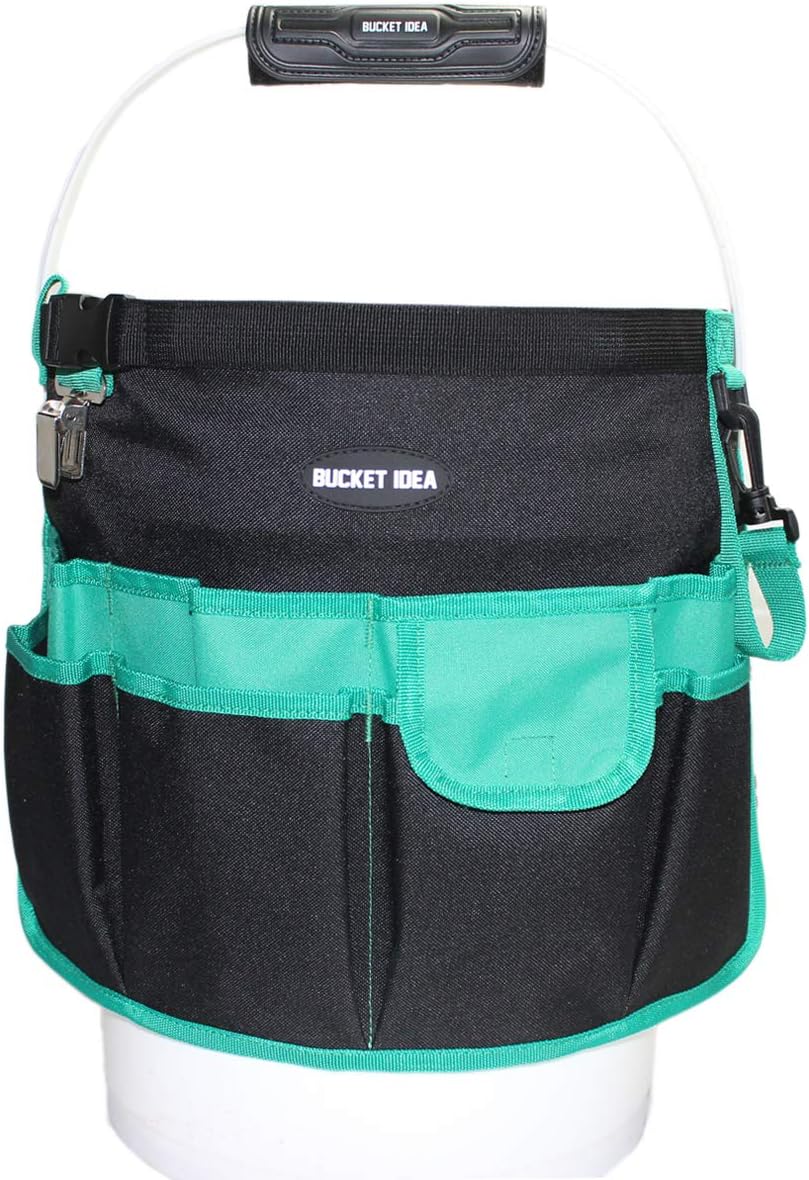MELOTOUGH Bucket Caddy Organizer Bucket Tool Organizer for Garden Tools Fit 3.5 to 5 Gallon Bucket (Pink and Green)