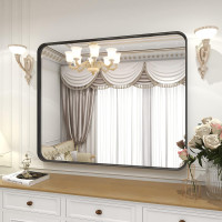 VooBang Bathroom Mirror 24x32 inch, Black Gorgeous Deep Frame Wall Mirror, Modern Round Corner Bathroom Vanity Mirror for Bedroom, Living Room, Hanging or Leaning Horizontal or Vertical, Black Black 32
