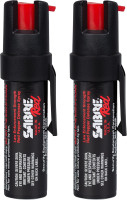 SABRE RED Compact Pepper Spray, Max Police Strength OC Spray with UV Dye, Compact Belt Clip For Easy Carry & Fast Access, Protect Against Multiple Threats, 0.67 fl oz, Secure & Easy to Use Safety Black, 2-Pack Spray