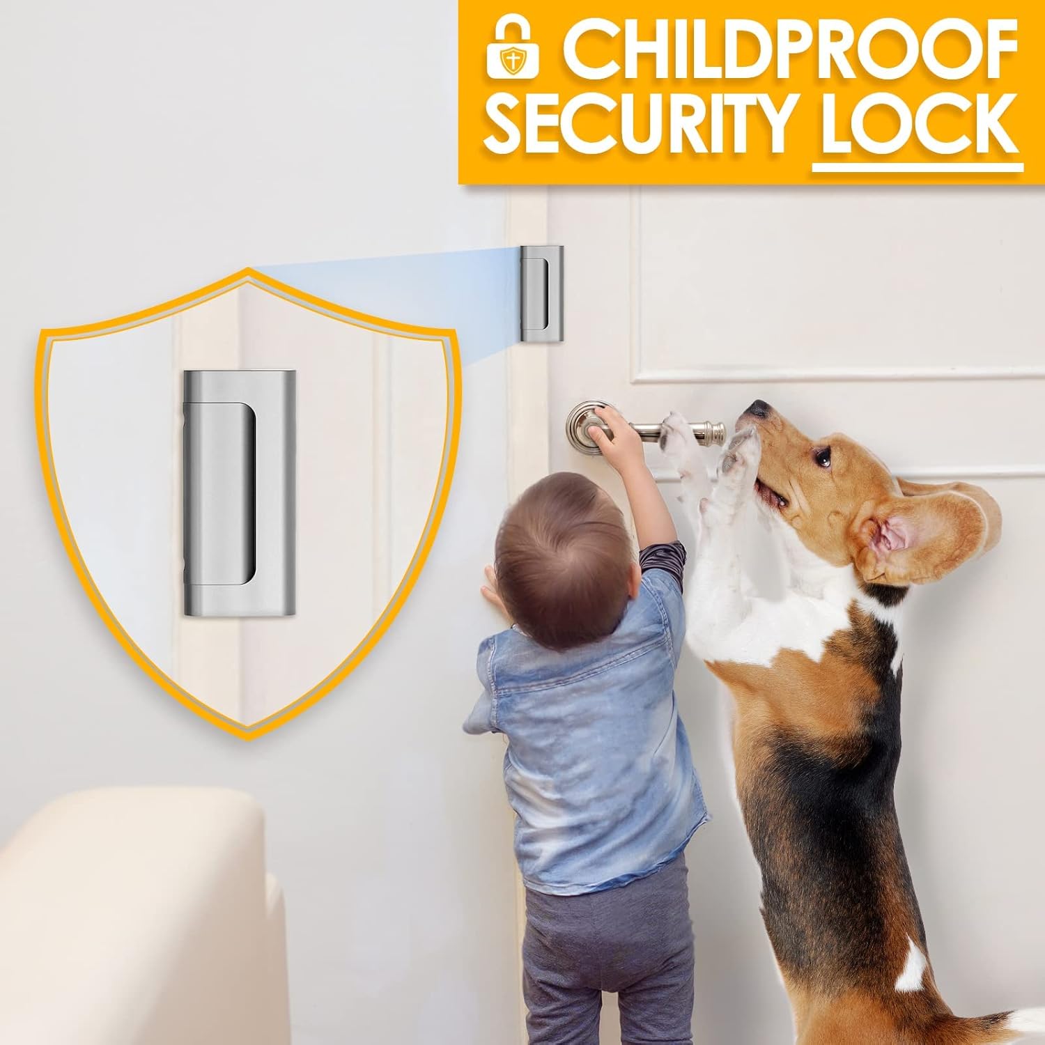 EverPlus Home Security Childproof Door Reinforcement Lock with 8 Screws and 3 Inch Stop Withstand 800 lbs for Inward Swinging Door, Upgrade Night Lock to Defend Your Home (Silver) 1 Silver
