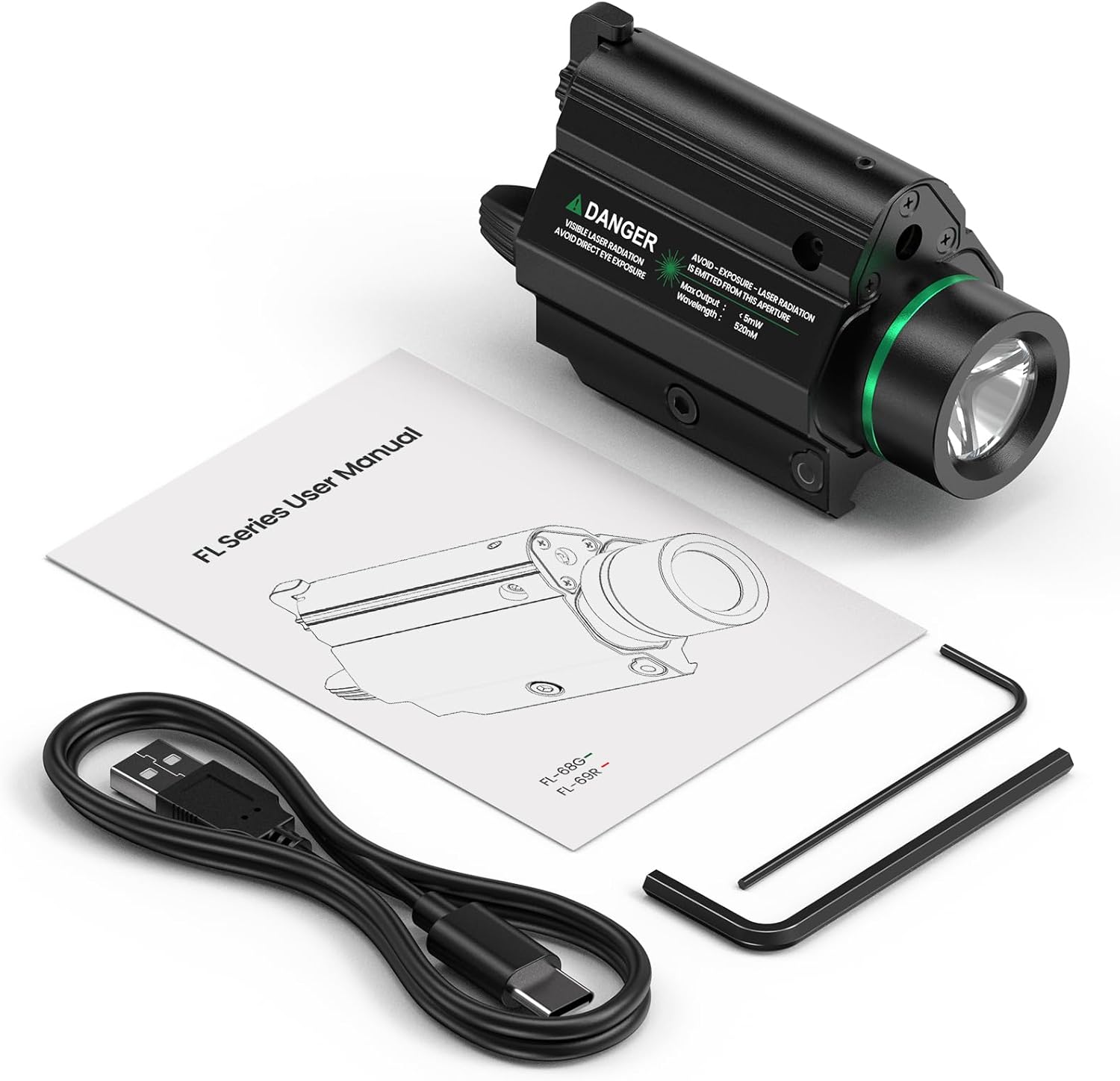 Feyachi LF-68 Green Laser Weapon Light 1000 Lumen LED Flashlight Combo with Picatinny Rail Mount for Pistol Rifle Rechargeable