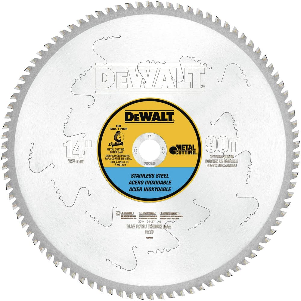 DEWALT 14-Inch Metal Cutting Blade, Stainless Steel, 1-Inch Arbor, 90-Tooth (DWA7749) 14