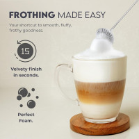 Zulay Kitchen Milk Frother Handheld Battery Operated – Electric Drink Mixer for Coffee, Lattes, Cappuccinos, Matcha & Hot Chocolate – Portable Foam Maker & Coffee Bar Accessory Froth Mate Alpha Black