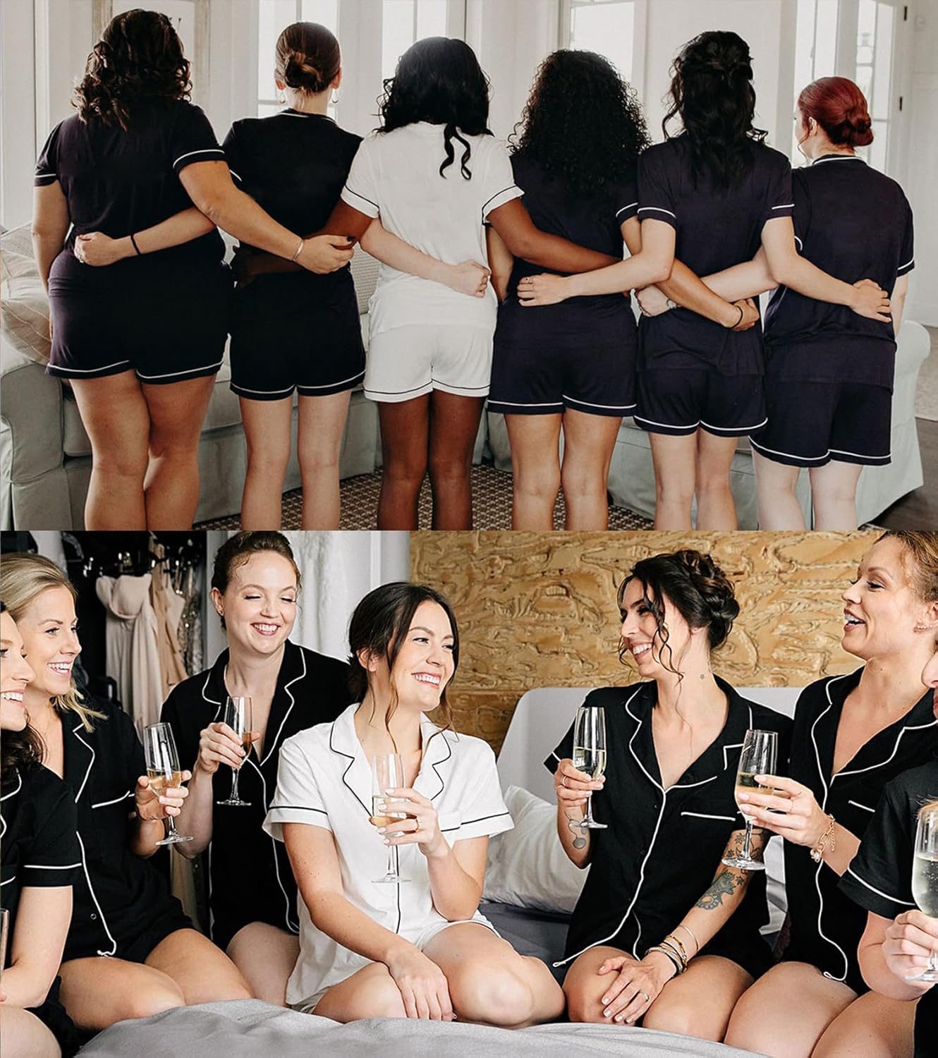 SWOMOG Womens Button Down Pajamas Set Short Sleeve Sleepwear Bride Soft Pj Lounge Sets XS-3XL Medium Black