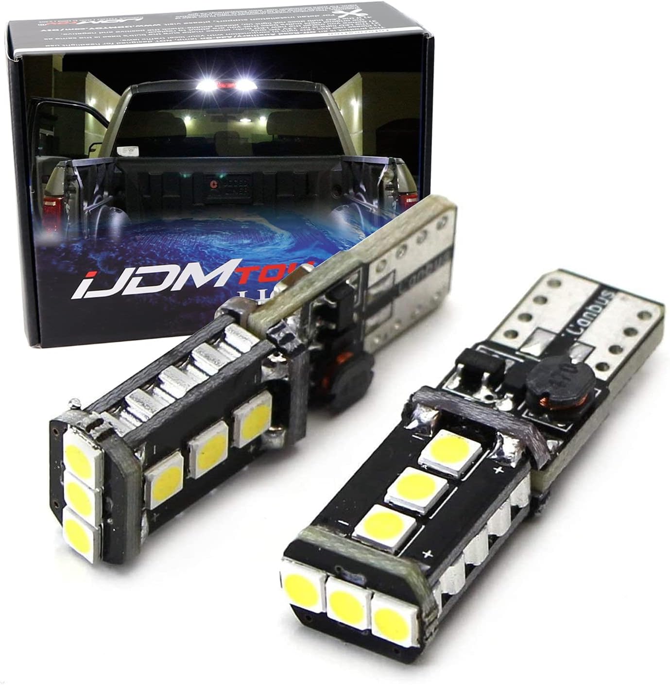 iJDMTOY Xenon White High Power 9-SMD 906 912 920 921 T15 LED Replacement Bulbs Compatible With Truck 3rd/Third Brake Lamp Cargo Illumination Lights