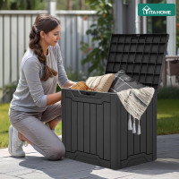 YITAHOME 31 Gallon Resin Deck Box Outdoor Storage Box and Waterproof Package Delivery Box with Lockable Lid for Patio Furniture, GardenTools, Pool Supplies, Black Black 30 Gallon