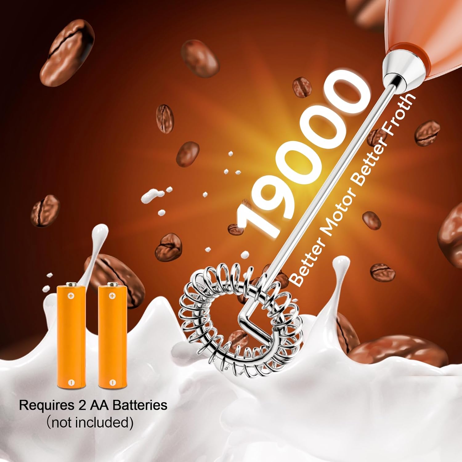 Hand Mixer Milk Frother for Coffee - Dutewo Frother Handheld Foam Maker for Lattes, Electric whisk Drink Mixer Mini Foamer for Cappuccino, Frappe, Matcha, Hot Chocolate, Red 178C