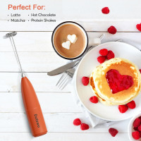 Hand Mixer Milk Frother for Coffee - Dutewo Frother Handheld Foam Maker for Lattes, Electric whisk Drink Mixer Mini Foamer for Cappuccino, Frappe, Matcha, Hot Chocolate, Red 178C