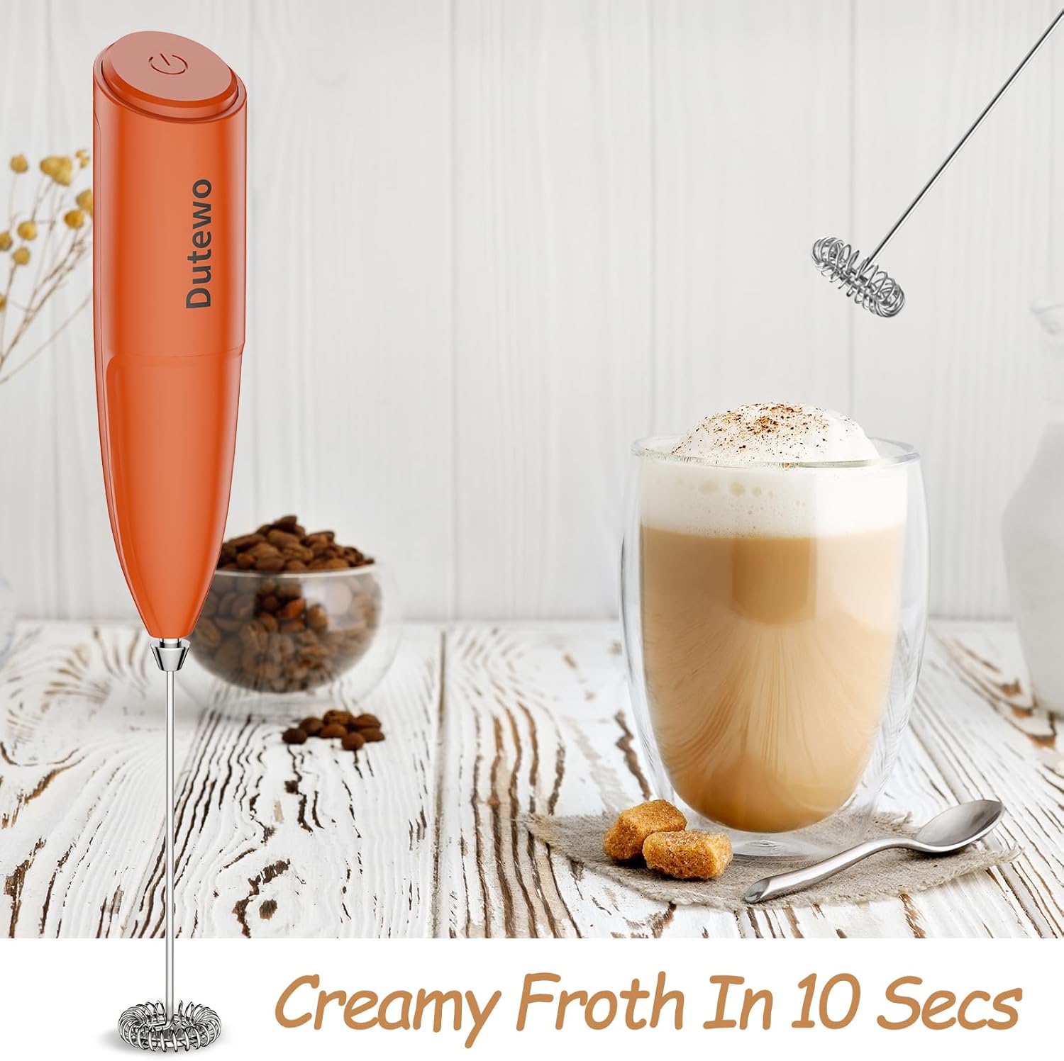 Hand Mixer Milk Frother for Coffee - Dutewo Frother Handheld Foam Maker for Lattes, Electric whisk Drink Mixer Mini Foamer for Cappuccino, Frappe, Matcha, Hot Chocolate, Red 178C