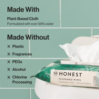The Honest Company Flushable Wipes for Sensitive Skin | Fragrance Free, Hypoallergenic, 99% Water, Safe to Flush | pH Balanced Feminine Wipes | Tropical Leaves, 42 Count Tropical Leaves 42 Count (Pack of 1)