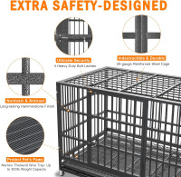 54/48/42/38 inch Heavy Duty Indestructible and Escape-Proof Dog Crate Cage Kennel for Large Dogs, High Anxiety Dog Crate with Removable Wire Trays and Wheels, Extra Large XL XXL 48.0