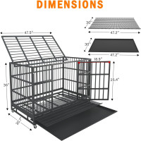 54/48/42/38 inch Heavy Duty Indestructible and Escape-Proof Dog Crate Cage Kennel for Large Dogs, High Anxiety Dog Crate with Removable Wire Trays and Wheels, Extra Large XL XXL 48.0