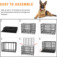 54/48/42/38 inch Heavy Duty Indestructible and Escape-Proof Dog Crate Cage Kennel for Large Dogs, High Anxiety Dog Crate with Removable Wire Trays and Wheels, Extra Large XL XXL 48.0