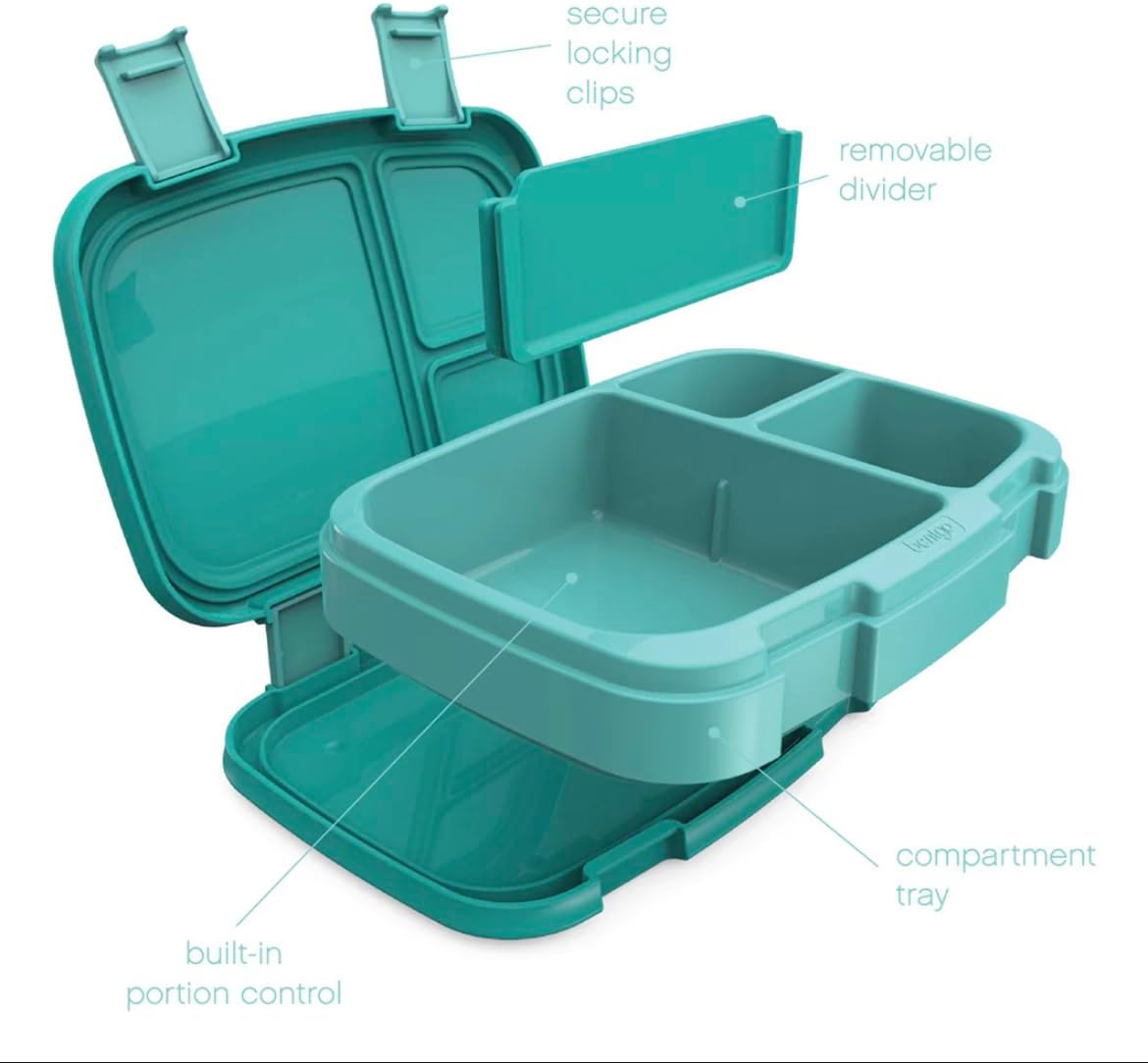 Bentgo Fresh (Blue/Green 2 PACK) - New & Improved Leak-Proof, Versatile 4-Compartment Bento-Style Lunch Box